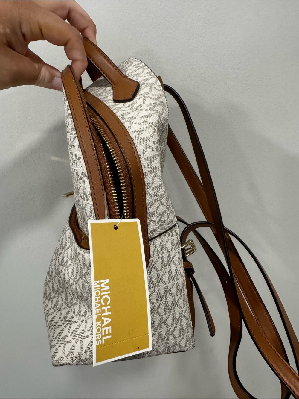 Michael Kors White & Brown Signature Canvas Backpack
